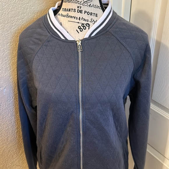 Sovereign Code quilted men’s zip up sweatshirt with pockets - grey/blue - Picture 2 of 10